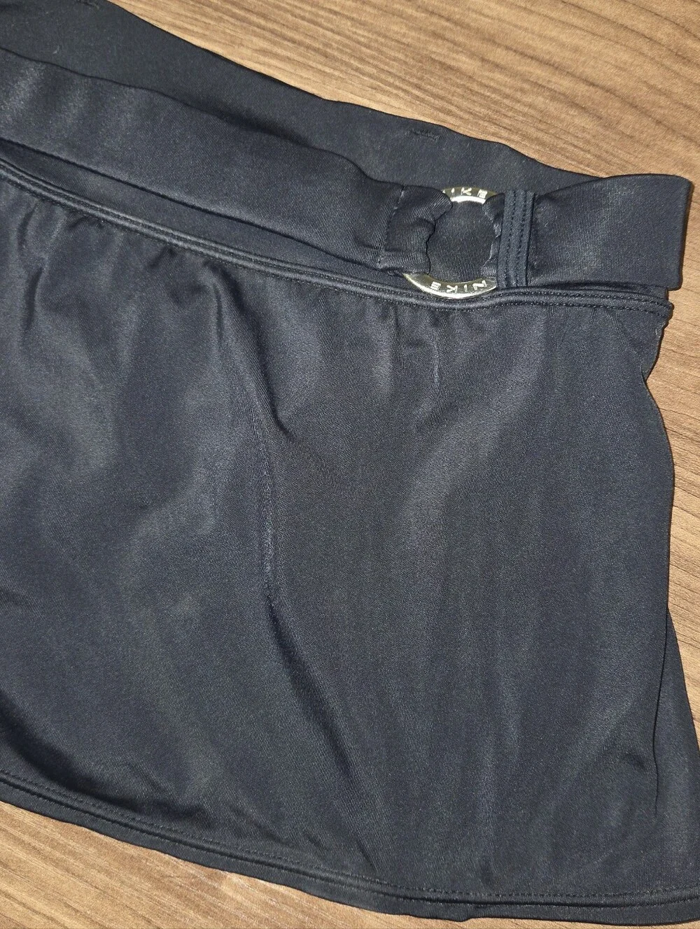 VTG Nike Swim Womens 16 Micro Mini Skirt Belt Center Swoosh Black Low Rise Y2K